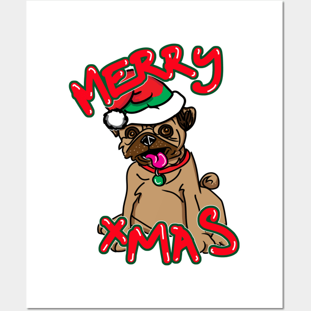 Merry Christmas Pug Dog Wall Art by silentrob668